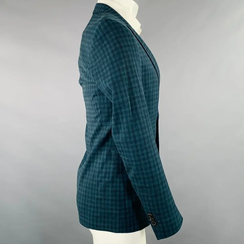 PAUL SMITH Size 36 Green Navy Checkered Wool Linen Sport Coat